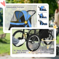 PawHut 3 Big Wheels Pet Stroller for Small, Medium Dogs, Cat Stroller Travel Folding Carrier with Adjustable Canopy, Blue(m-7)