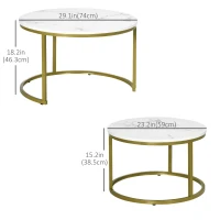 HOMCOM Nesting Tables, 29" Round Coffee Table Set of 2, Modern Side Tables for Living Room with Metal Base, Faux Marbled White(m-3)