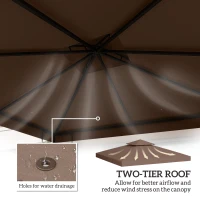Outsunny 10' x 10' Square 2-Tier Gazebo Canopy Replacement Top Cover Outdoor Garden Sun Shade, Coffee(m-4)