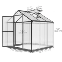 Outsunny 6' x 8' x 6.4' Polycarbonate Greenhouse, Aluminum Walk-In Green House Kit Garden, Plants Grow with Rain Gutter and Roof Vent, Charcoal Grey(m-4)