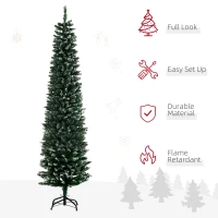 HOMCOM 6FT Artificial Snow Dipped Christmas Tree Xmas Pencil Tree Holiday Home Indoor Decoration with Foldable Black Stand, Green(m-4)
