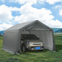 Outsunny 12' x 20' Carport Portable Garage, Heavy Duty Storage Tent, Patio Storage Shelter w/ Anti-UV PE Cover and Double Zipper Doors, for Motorcycle Bike Garden Tools, Gray(m-10)