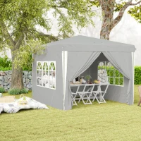 Outsunny 10' x 10' Pop-Up Canopy Tent with Sidewalls, Height-Adjustable, Carry Bag Included, for Outdoor, Garden, Patio, Light Grey(m-10)