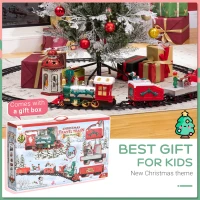 Qaba Electric Train Set for Kids, Battery-Powered Christmas Train Toy Set with Sounds & Lights, Classic Toy Train Set with Gifts Box for 3-8 Years Old Boys Girls, Red(m-6)