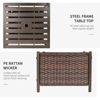 Outsunny 21.75" Outdoor Rattan Wicker Patio Coffee Table with Umbrella Hole, Patio Side Table with Slatted Metal Top, Brown(m-6)