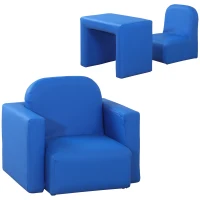 Qaba Kids Sofa, 2-in-1 Multi-Functional Toddler Table and Chair, Children Armchair Sturdy Couch for 3-9 Years Old, Blue(m-2)