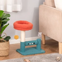 PawHut Cat Tree with Removable Bed Scratching Post Interactive Kitten Toy Dangling Ball Spring Roller Bell Blue Orange(m-8)