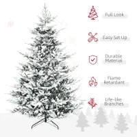 HOMCOM 8 Foot Pine Snow Flocked Artificial Christmas Tree with 1479 Realistic Cedar Branches, Auto Open, Home Holiday Decoration, Green(m-4)