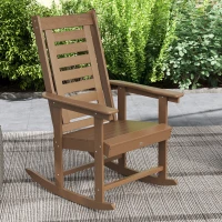 Outsunny 2 Pieces Outdoor Rocking Chairs, HDPE Patio Rockers with 28" High Back, Wide Armrests for Porch Backyard, Brown(m-8)