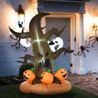 HOMCOM 8' Halloween Inflatables Outdoor Decorations LED Dead Tree with Ghost Pumpkins Indoor Outdoor Blow Up LED Yard Decor, for Garden, Lawn, Party, Holiday(m-10)