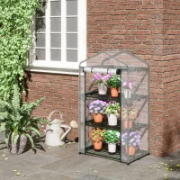 Outsunny 3 Tier Mini Greenhouse, Portable Outdoor Flower Stand with Shelf Clips, Indoor Greenhouse with Plastic Cover and Steel Frame, Transparent, 27" x 19" x 49"(m-8)