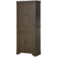 HOMCOM 72" 4-Door Kitchen Pantry with Drawer and 3 Shelves, Walnut(m-11)