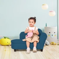 Qaba Kids Sofa, Toddler Couch with Storage Compartment, Children Chaise Lounge, Armrest Chair for Preschool for Kids Room, Kindergarten, Eucalyptus Wood, Blue(m-1)