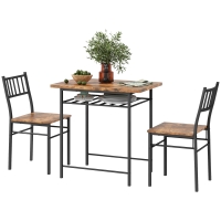 HOMCOM 3-Piece Small Dining Table Set for 2, Kitchen Table and Chairs with Storage Rack and Steel Frame, Brown