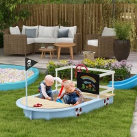 Outsunny Wooden Sandbox with Pirate Ship Design for 3-7 Years, Blue(m-10)