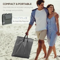 Outsunny Set of 2 Sun Lounger Beach Mat Folding Lounge Chair Mat with Adjustable Back Steel Frame Head Pillow Carry Bag Grey(m-5)