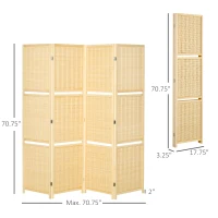 HOMCOM 4-Panel Folding Room Divider, 6 Ft Freestanding Bamboo Privacy Screen Panel with Storage Shelves for Bedroom or Office, Natural Wood Color(m-3)