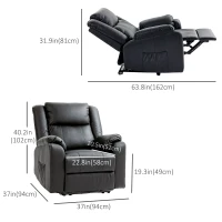 HOMCOM PU Leather Reclining Chair, Recliner Chair for Living Room with Footrest and 2 Side Pockets, Black(m-3)