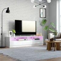 HOMCOM LED Lighted TV Stand for TVs up to 75", Modern TV Cabinet with Storage Drawers for Living Room, High Gloss White(m-8)