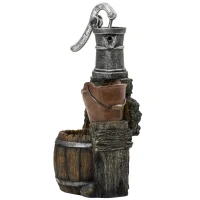 Outsunny Rustic Waterfall Fountain with Old Fashion Pump Barrel Wheel, 3-Tier Cascading Outdoor Fountain with Adjustable Flow, Decorative Water Feature for Zen Garden, Deck, Porch(m-10)