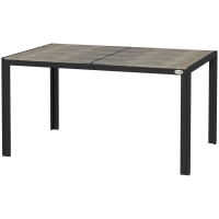 Outsunny Patio Table for 6 with Aluminum Frame, Faux Wood Tabletop, Rectangular Outdoor Table for Backyard, Lawn, Balcony, Gray