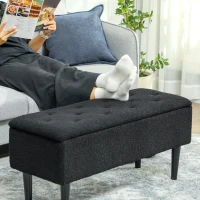 HOMCOM Modern Storage Bench, Ottoman with Storage and Lamb's Wool Upholstery for Living Room, Bedroom, Black(m-9)