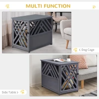 PawHut Furniture Style Wood Dog Crate End Table Decorative Dog Cage Kennel Lattice Night Stand with Lockable Door, Grey(m-4)