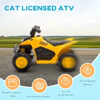 Qaba CAT Licensed Kids ATV 6V Four-Wheeler for Kids w/ Horn, LED Headlights for 18-36 Months, Yellow(m-4)