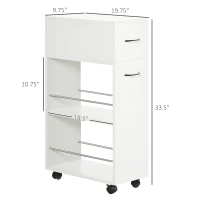 HOMCOM 3- tier Slim Storage Cart, Rolling Narrow Kitchen Cart on Wheels for Small Place, Slide Out Side Utility Cart for Bathroom, Laundry(m-3)