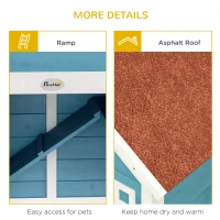 PawHut Rabbit Hutch Outdoor with Asphalt Roof, Handle, Wheels, 64" x 23.3" x 30.6", for Small Animals, Blue(m-7)