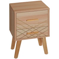 HOMCOM Scandinavian Bedside Table, Side End Table with 2 Drawers and Wood Legs, 13.8" x 12.6" x 20.3", Natural(m-11)