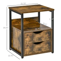 HOMCOM Industrial End Table with 2 Drawers and Open Shelf, Side Table for Living Room, Brown(m-3)