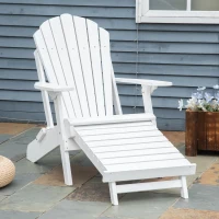 Outsunny Folding Adirondack Chair, Muskoka Chair with Pull-out Footrest, Outdoor Wooden Fire Pit Lounger for Patio, Porch, Poolside, Garden, White(m-1)
