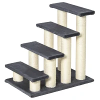 PawHut Cat Trees 4 Tier Pet Stairs Dog Cat 4 Steps Kitty Scatching Post Cat Scratch Furniture Dark Grey(m-11)