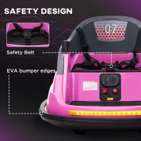 Aosom 12V Bumper Car for Kids 360° Rotation W/ Safety Belt, Pink(m-7)