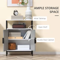HOMCOM Storage Cabinet with Open Shelf and Double Door Cupboard, Accent Cabinet with Herringbone Panel and Steel Frame, Gray(m-4)