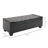HOMCOM 51" Ottoman with Storage, Storage Ottoman Bench with Safty Hinge, Faux Leather Upholstered Entryway Bench with Seating for Living Room, Bedroom, Holds up to 330 lb, Black(m-3)