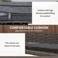 Outsunny 3 PCS Rattan Wicker Bar Set with Wood Grain Top Table and 2 Bar Stools for Outdoor, Patio, Poolside, Garden, Grey(m-5)