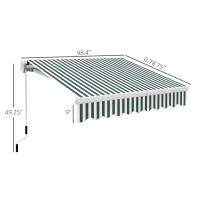 Outsunny 8' x 6.6' Patio Retractable Awning, Manual Exterior Sun Shade Deck Window Cover, Green Striped(m-3)