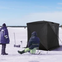 Outsunny 2 Person Ice Fishing Shelter, Pop-up Ice Fishing Tent, Ice Shanty, Portable and Insulated, with 2 Doors and Carrying Bag, Black(m-10)