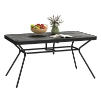 Outsunny Rectangle Outdoor Dining Table for 6, with 1.7" Umbrella Hole, Easy Clean DPC Plastic Tabletop, 55" x 31.5" x 28"(m-11)