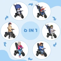 Qaba 6 in 1 Tricycle for Toddler 1-5 Years with Parent-Push Handle, Dark Blue(m-4)