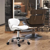 HOMCOM Adjustable Massage Stool Spa Beauty Salon Chair 360 Degrees Swivel Gas Lift PU Leather White(m-8)