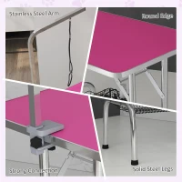 PawHut Foldable Grooming Table for Dogs with Height Adjustable Grooming Arm, Storage Shelf, Pink(m-6)