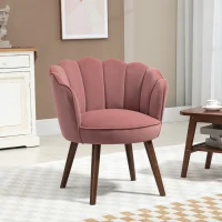 HOMCOM Modern Accent Chair Leisure Club Chair with Velvet-Touch Fabric Wood Legs for Living Room, Pink(m-1)