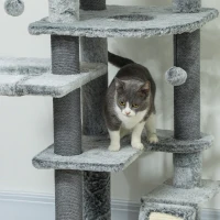 PawHut 89"-100" Floor to Ceiling Cat Tree for Indoor Cats, Activity Center with Cat Perch & Condo, Gray(m-9)