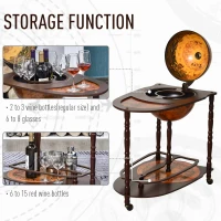 HOMCOM Rolling 28" Globe Wine Bar Stand Wine Cabinet Bottle Shelf Holder Wine Host Trolley with Wheels for 18 Bottles, Brown(m-4)