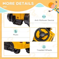 Aosom 3 in 1 Ride on Excavator Bulldozer Road Roller, No Power Pretend Play Construction with Music, for 18-48 Months, Yellow(m-6)