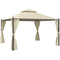 Outsunny 10' x 12' Outdoor Patio Gazebo with Curtains, Two-Tier Roof, Beige(m-11)