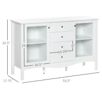 HOMCOM Sideboard Buffet, Kitchen Cabinet, Coffee Bar Cabinet with Glass Doors, Drawers and Adjustable Shelves, White(m-3)
